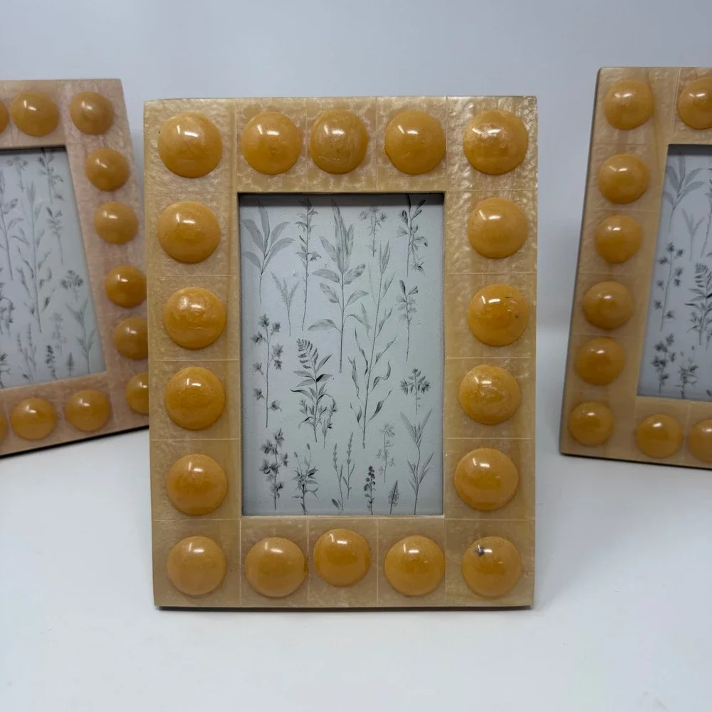 Creative Co-op Set of 4 Handmade Bobbin Photo Frames Honey Yellow 4x6 DG1003